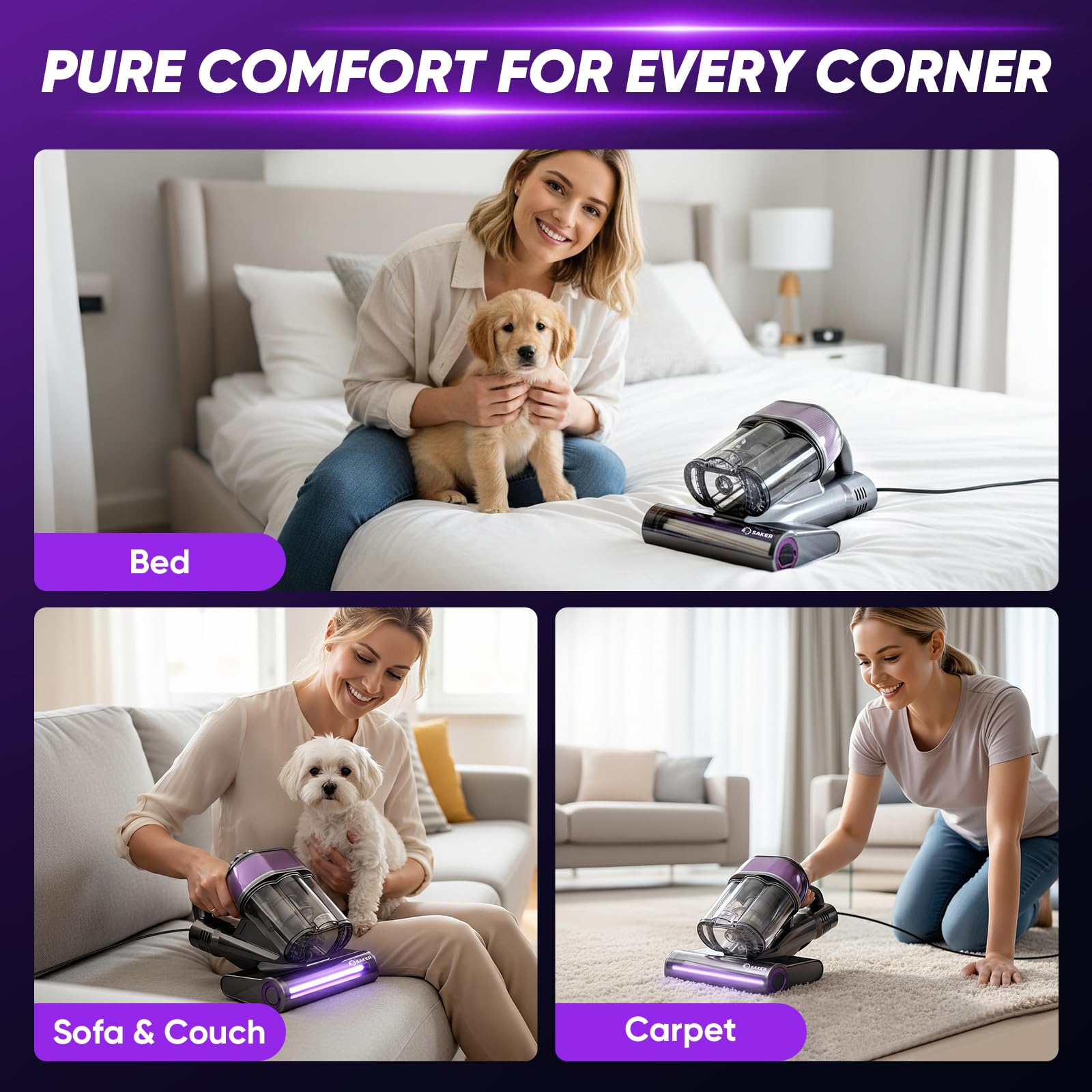 Saker digital display shows real-time cleaning power and progress.