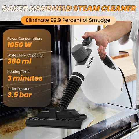 Saker steam cleaner in action with rapid heat for tough messes