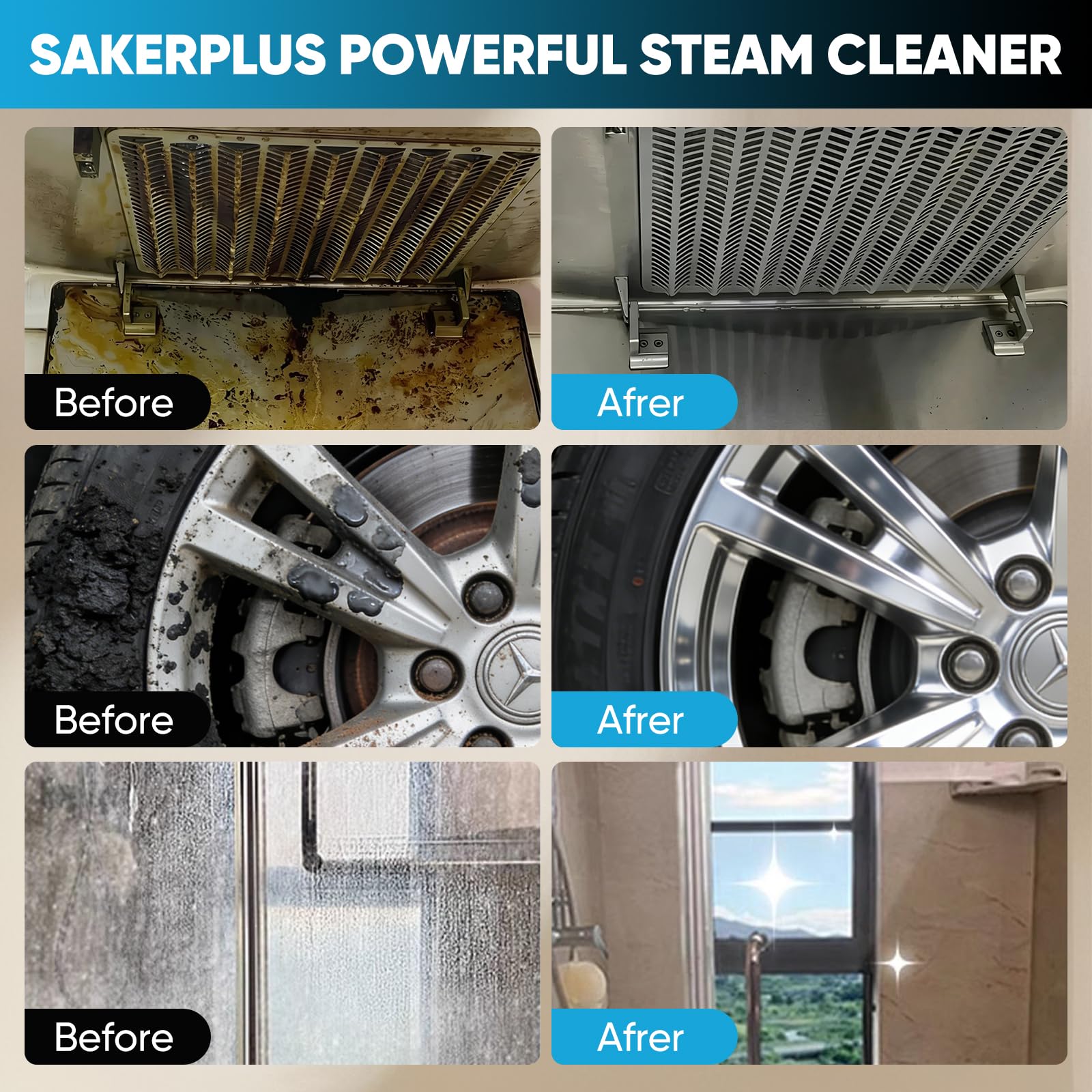 SakerPlus car interior cleaning demonstrates portable steam for dashboards and upholstery.