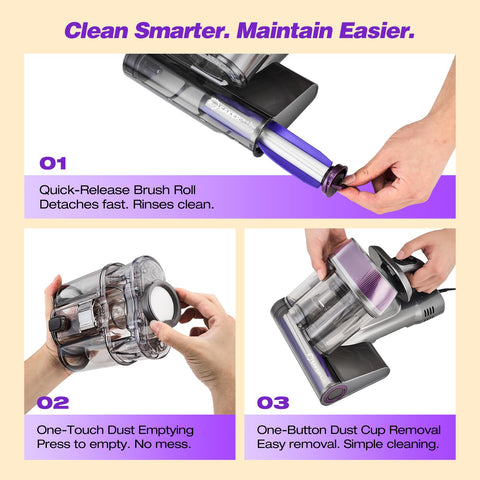 SakerPlus one-touch dust emptying simplifies daily cleanup