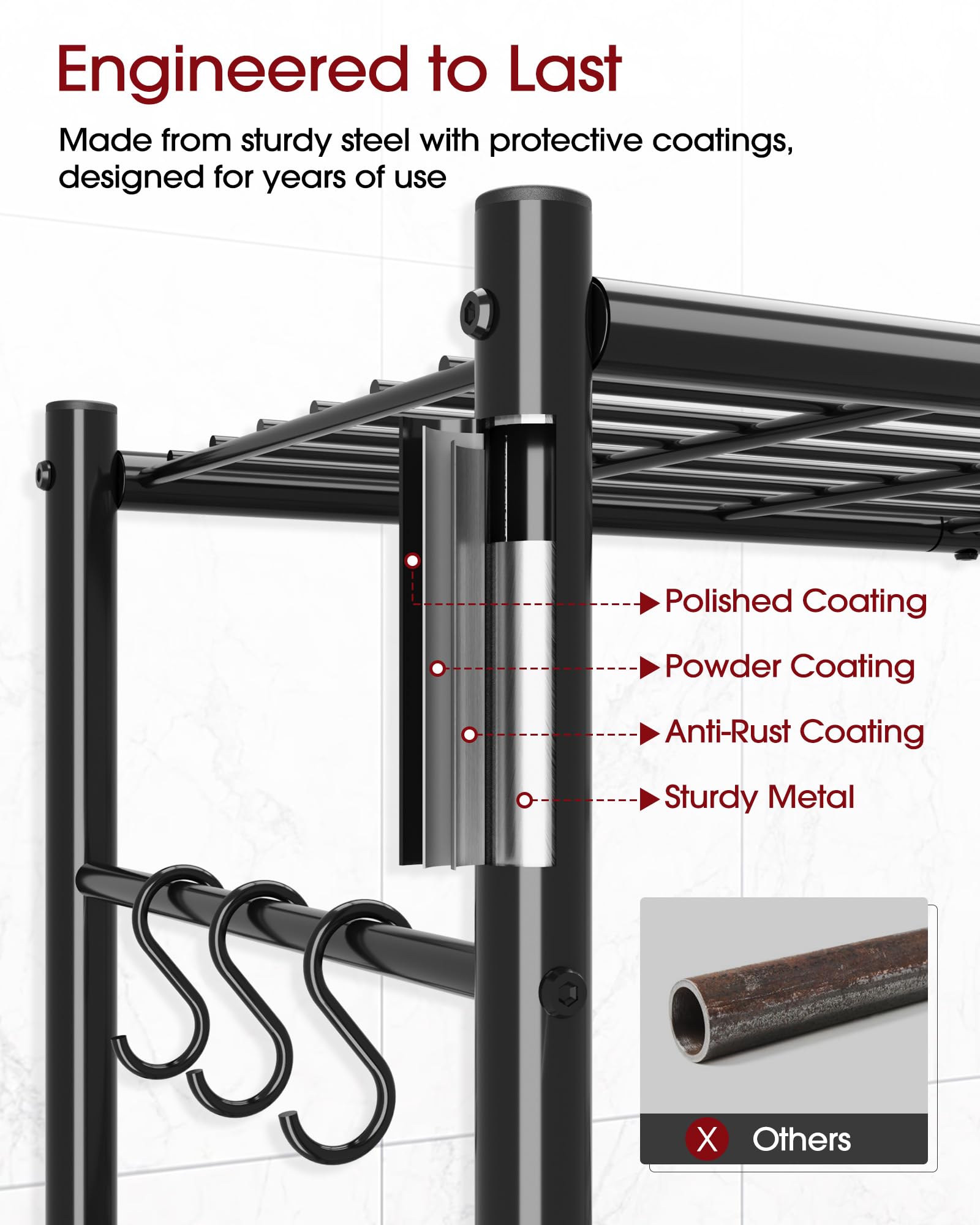 Sakugi 4-Tier shelf leveling feet stabilize on uneven floors