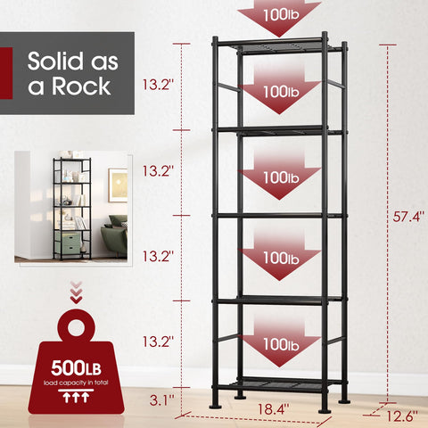Sakugi 5-tier shelf assembly close-up, easy no-tools setup.