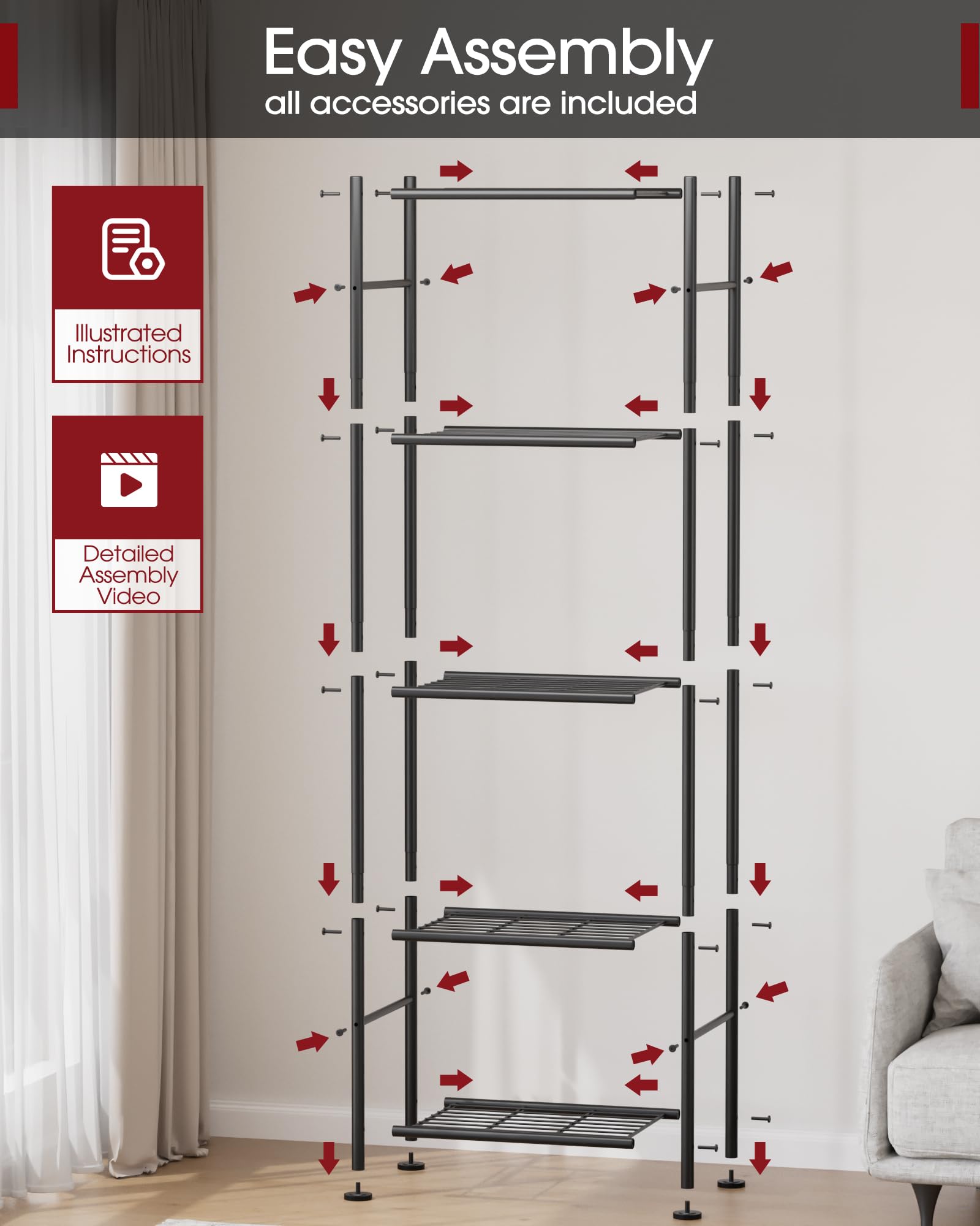 Sakugi adjustable leveling feet keep the shelf stable on uneven floors.