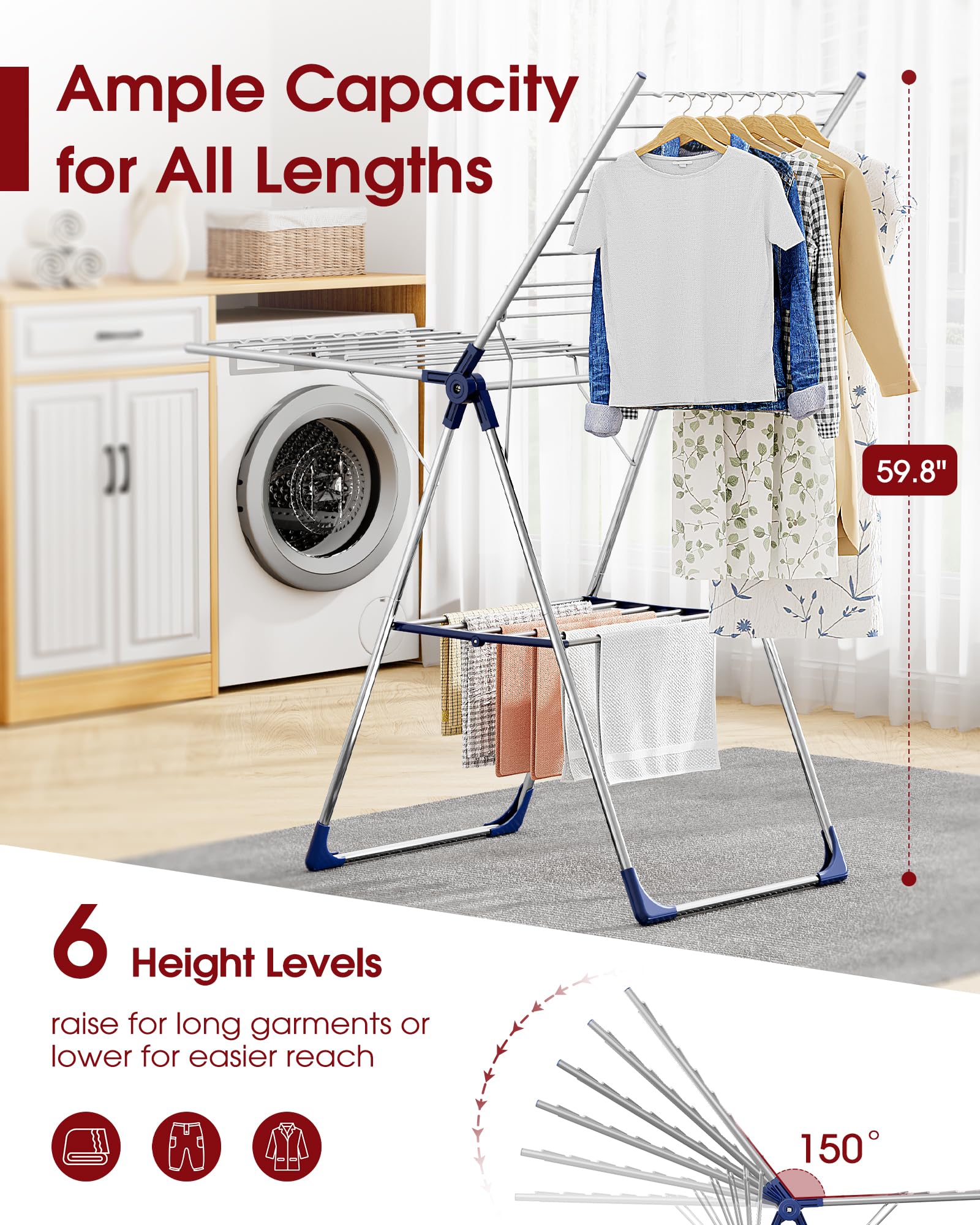 Sakugi clothes drying rack folded-compact demonstrates easy storage in small spaces.