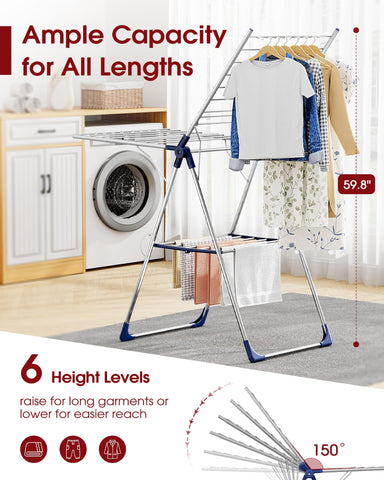 Sakugi clothes drying rack folded-compact demonstrates easy storage in small spaces.