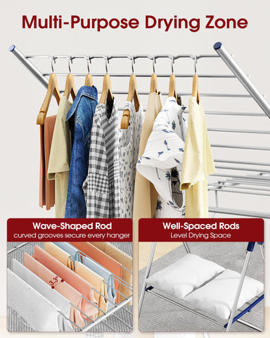 Sakugi clothes drying rack height-adjustable-wings offers flexible drying layouts.