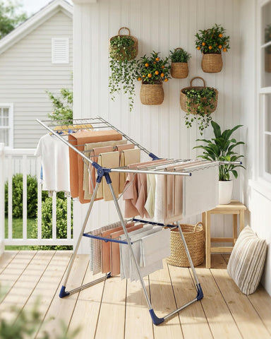 Sakugi clothes drying rack indoor-outdoor-use suits year-round laundry routines.