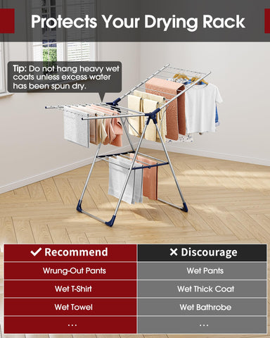Sakugi clothes drying rack non-slip-feet prevent movement on floors.