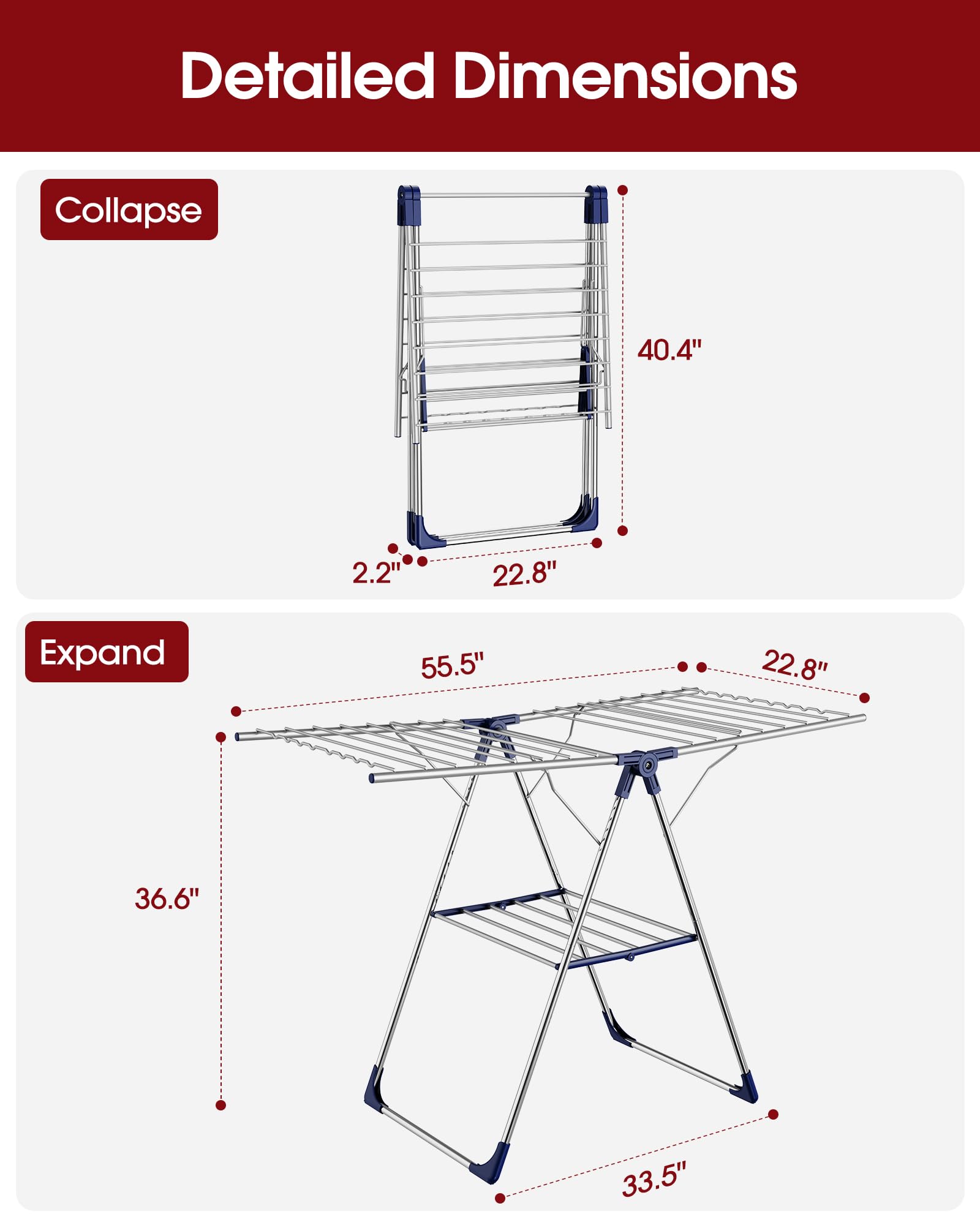 Sakugi clothes drying rack rod-spacing enhances airflow for faster drying.