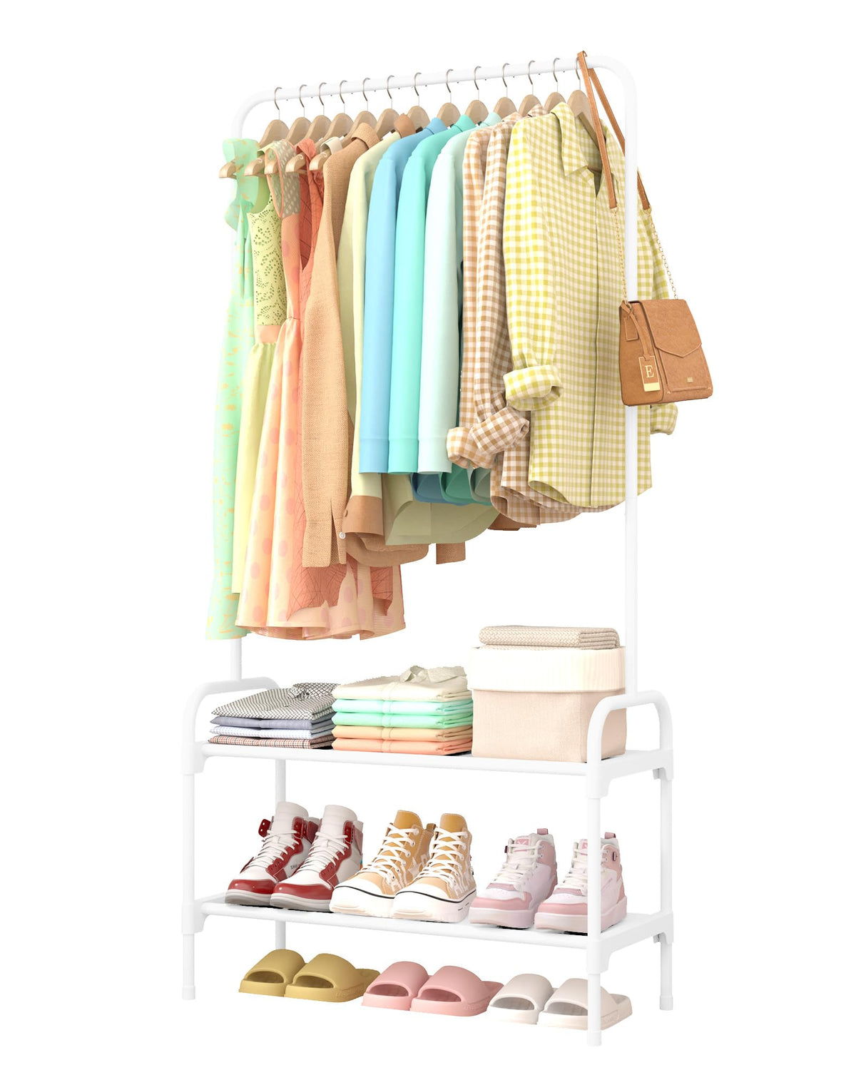 Sakugi clothes rack top view shows ample hanging space for garments.