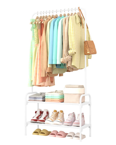 Sakugi clothes rack top view shows ample hanging space for garments.