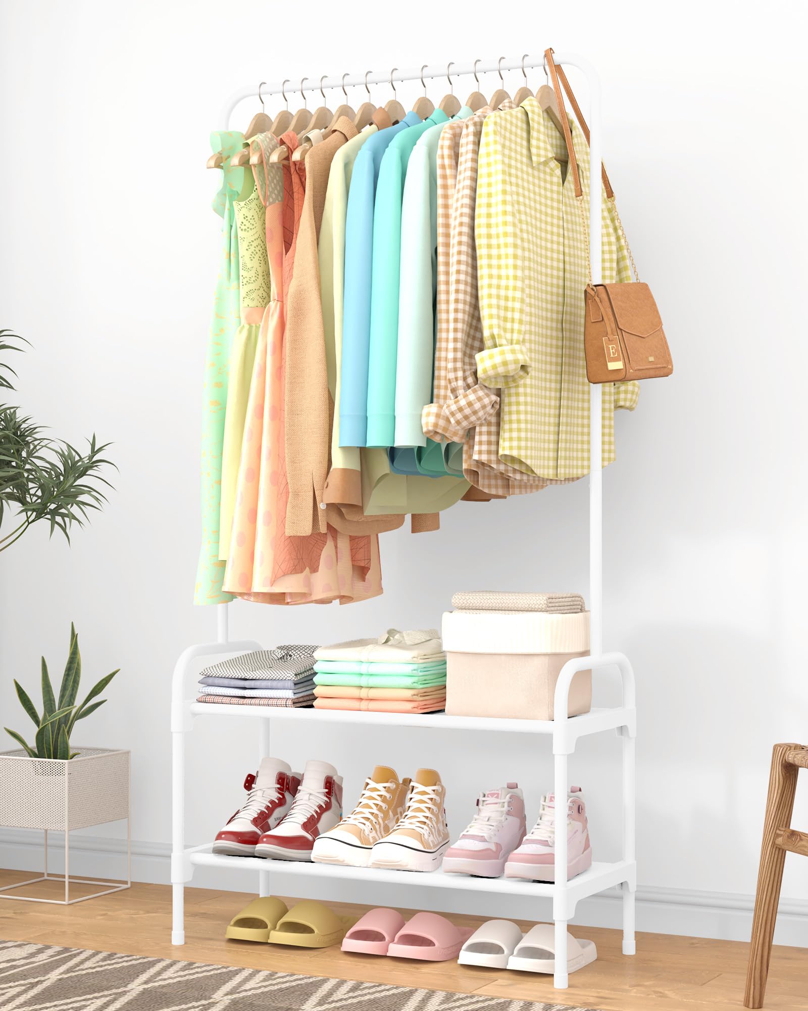 Sakugi clothes rack with anti-slip feet ensures stable floor placement.