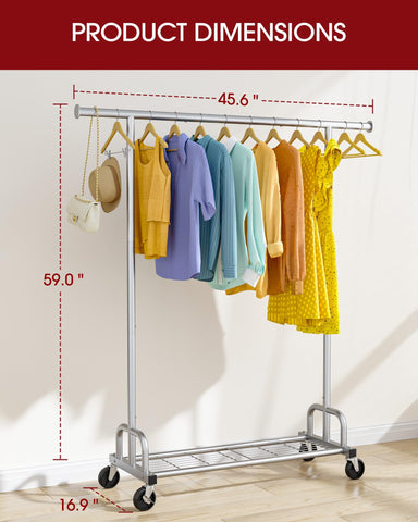 Sakugi clothes rack assembled with mesh shelf for shoes and folded items.