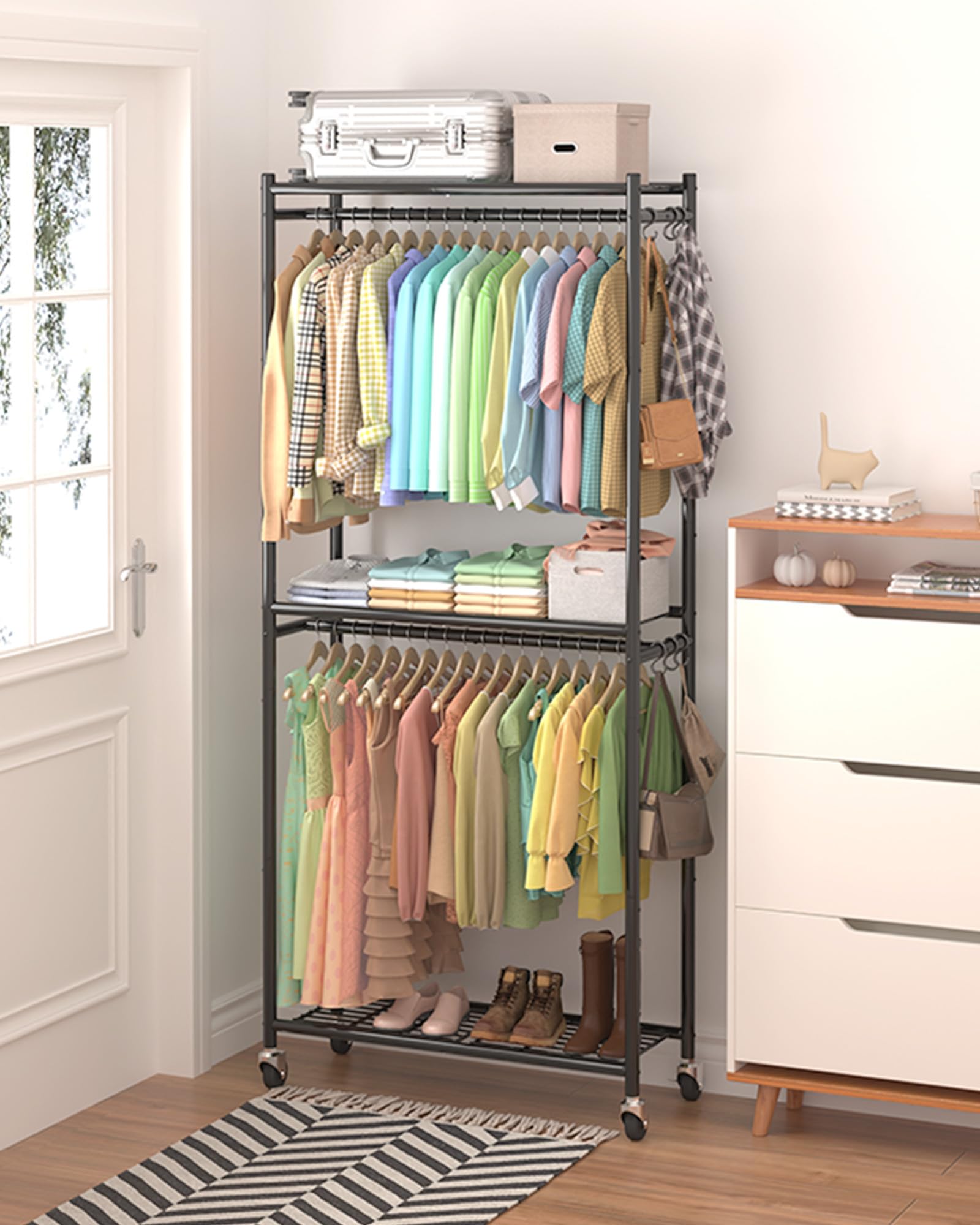 Sakugi Clothes Rack black finish adds a sleek touch to any room