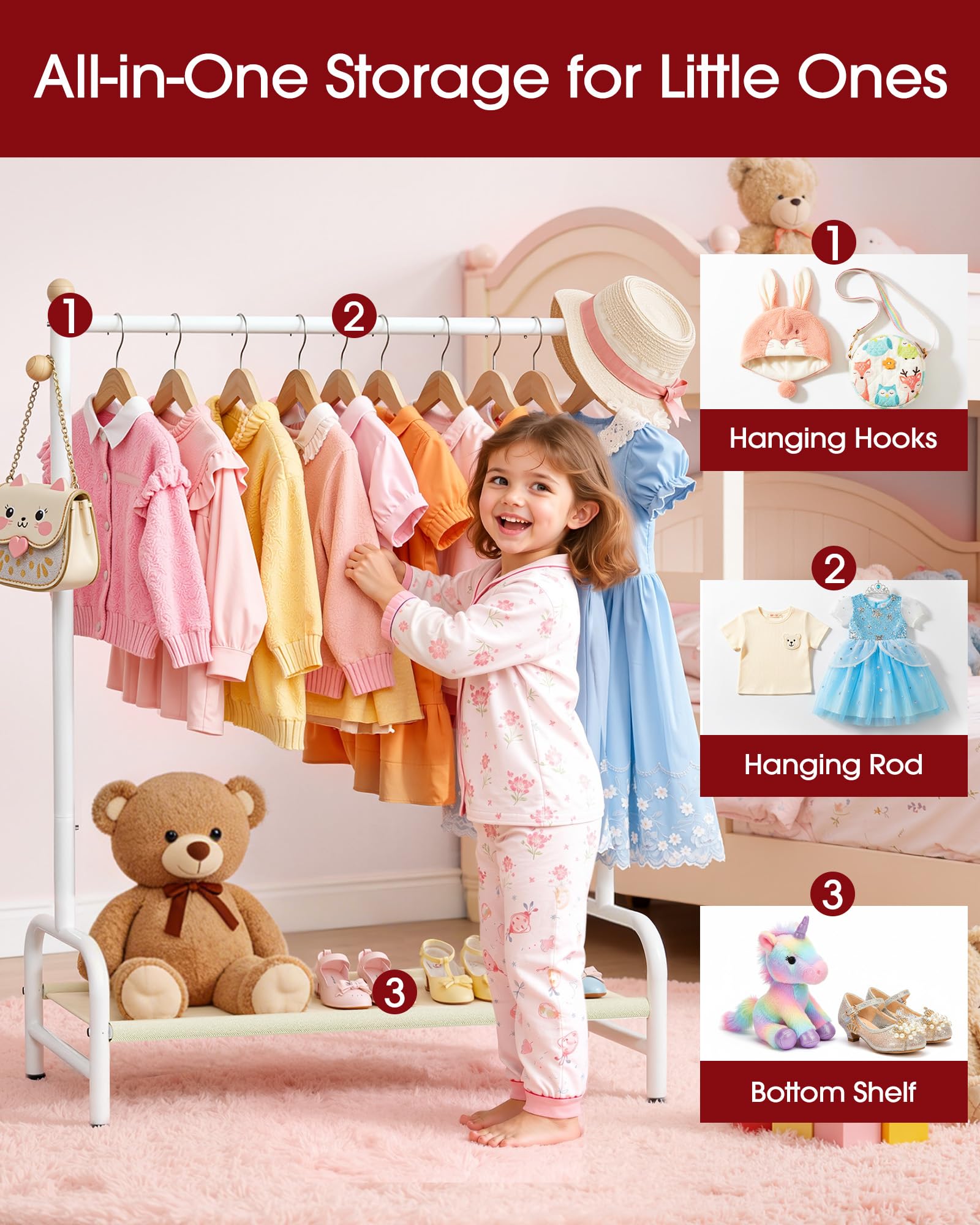 Sakugi rack bottom shelf for shoes and toys, easy access.