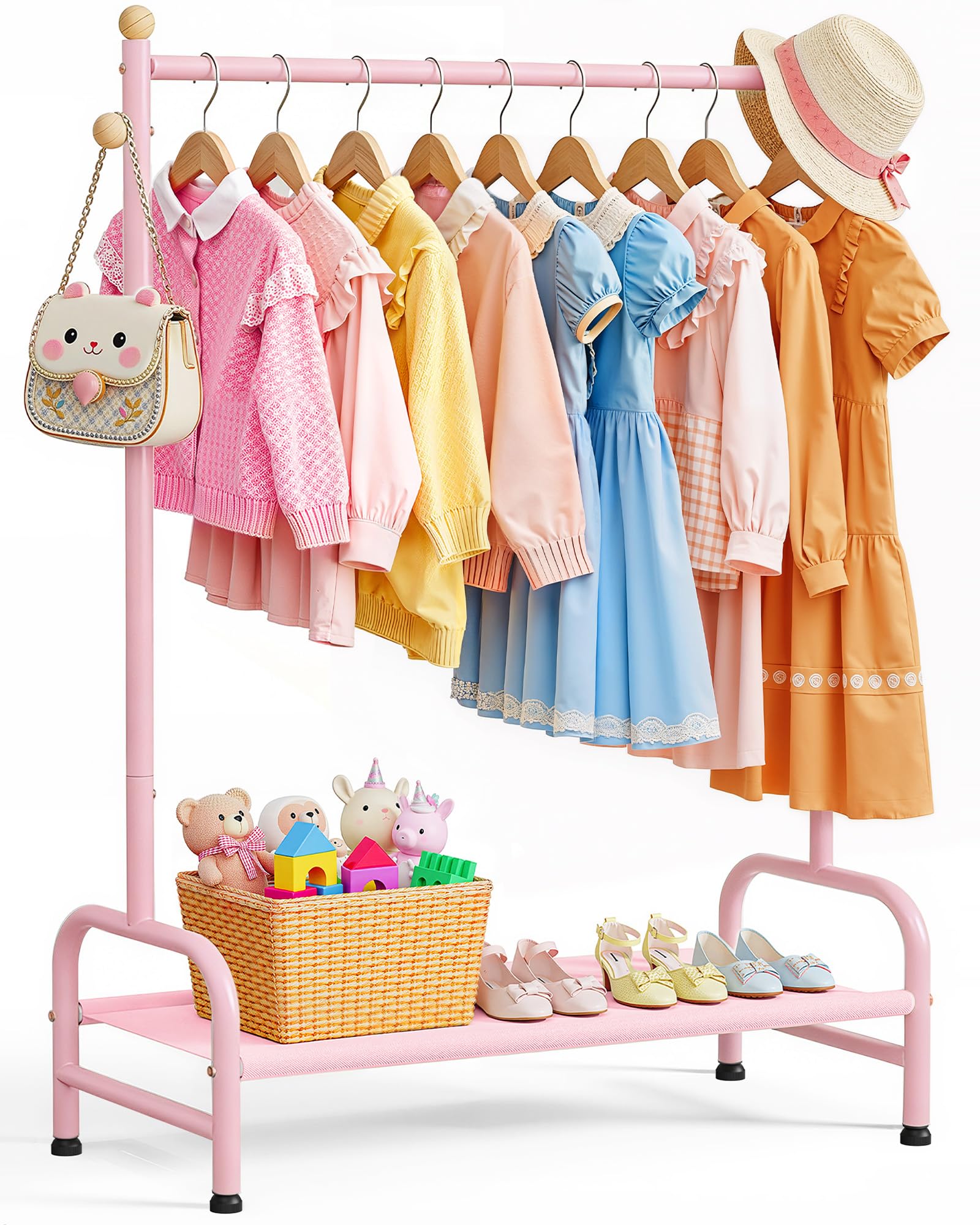 Sakugi Clothes Rack bottom shelf keeps shoes and toys neatly within reach.