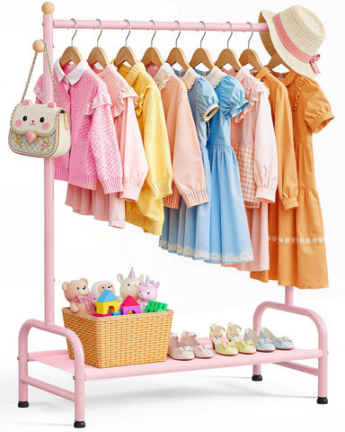 Sakugi Clothes Rack bottom shelf keeps shoes and toys neatly within reach.