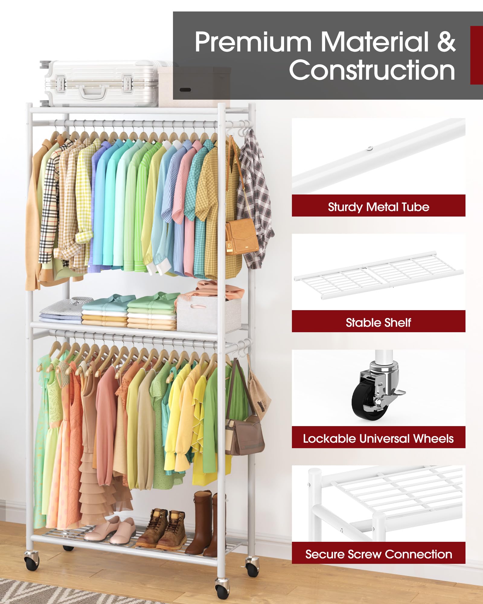 Sakugi Clothes Rack with hanger rods demonstrates versatile storage for outfits.