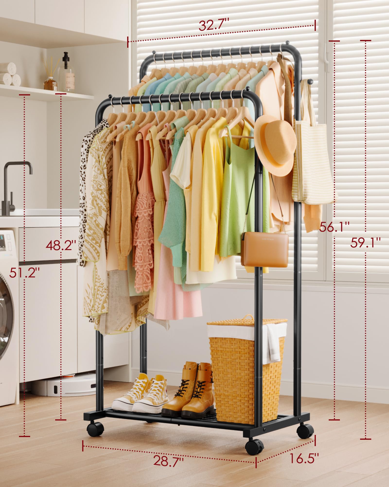 Sakugi mesh shelf securely holds small items and footwear for easy access.