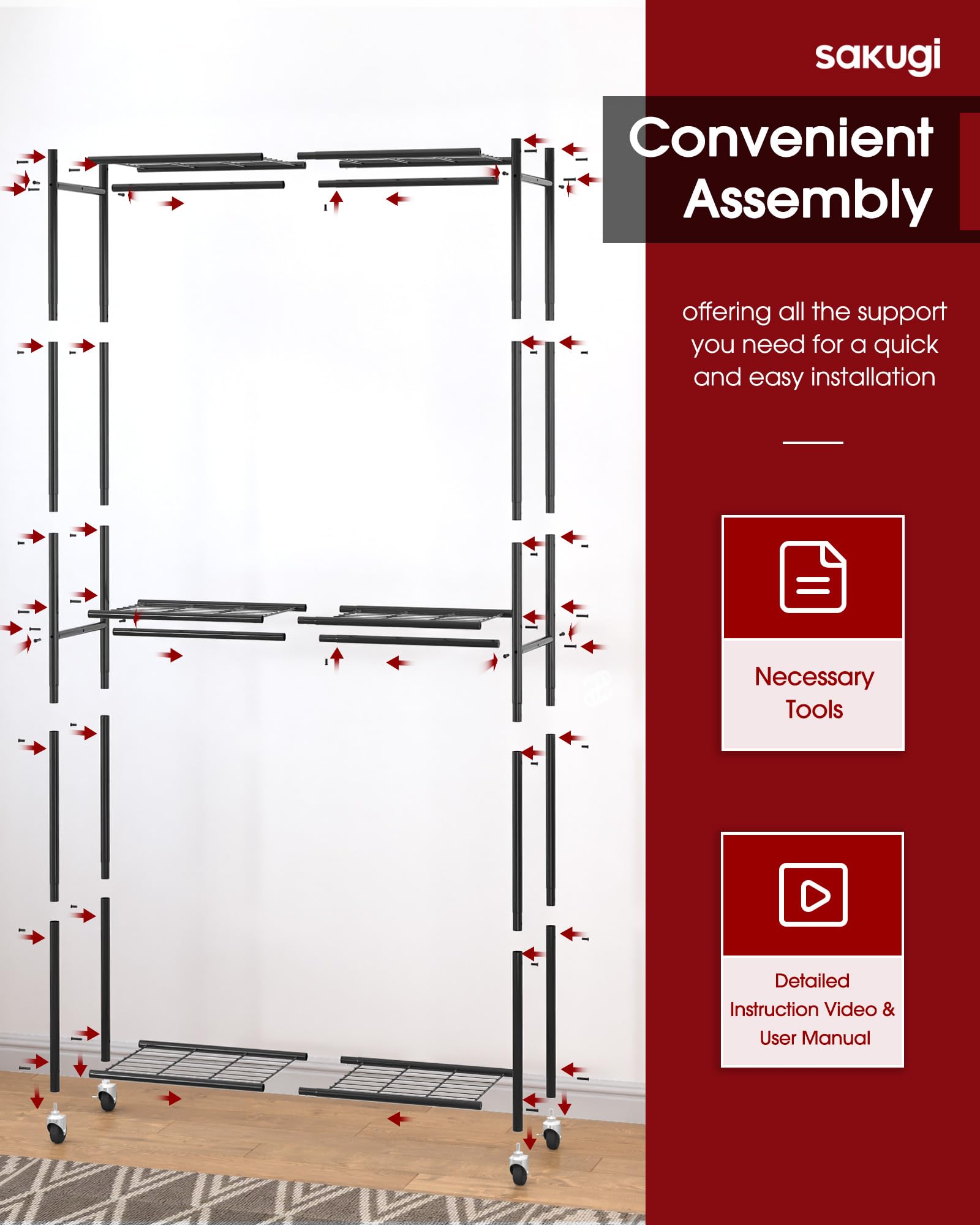 Sakugi clothes rack open design bedroom enables quick air-drying and easy access.