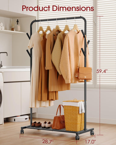 Sakugi Clothes Rack rolling casters enable smooth, portable movement.