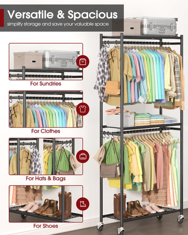 Sakugi Clothes Rack rolling wheels enable easy relocation around the home