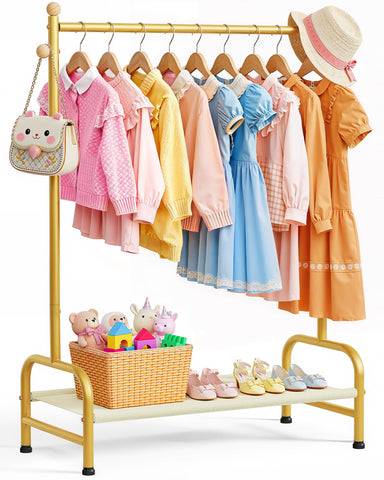 Sakugi clothes rack side view highlighting sturdy metal frame and wooden hooks for easy organization.