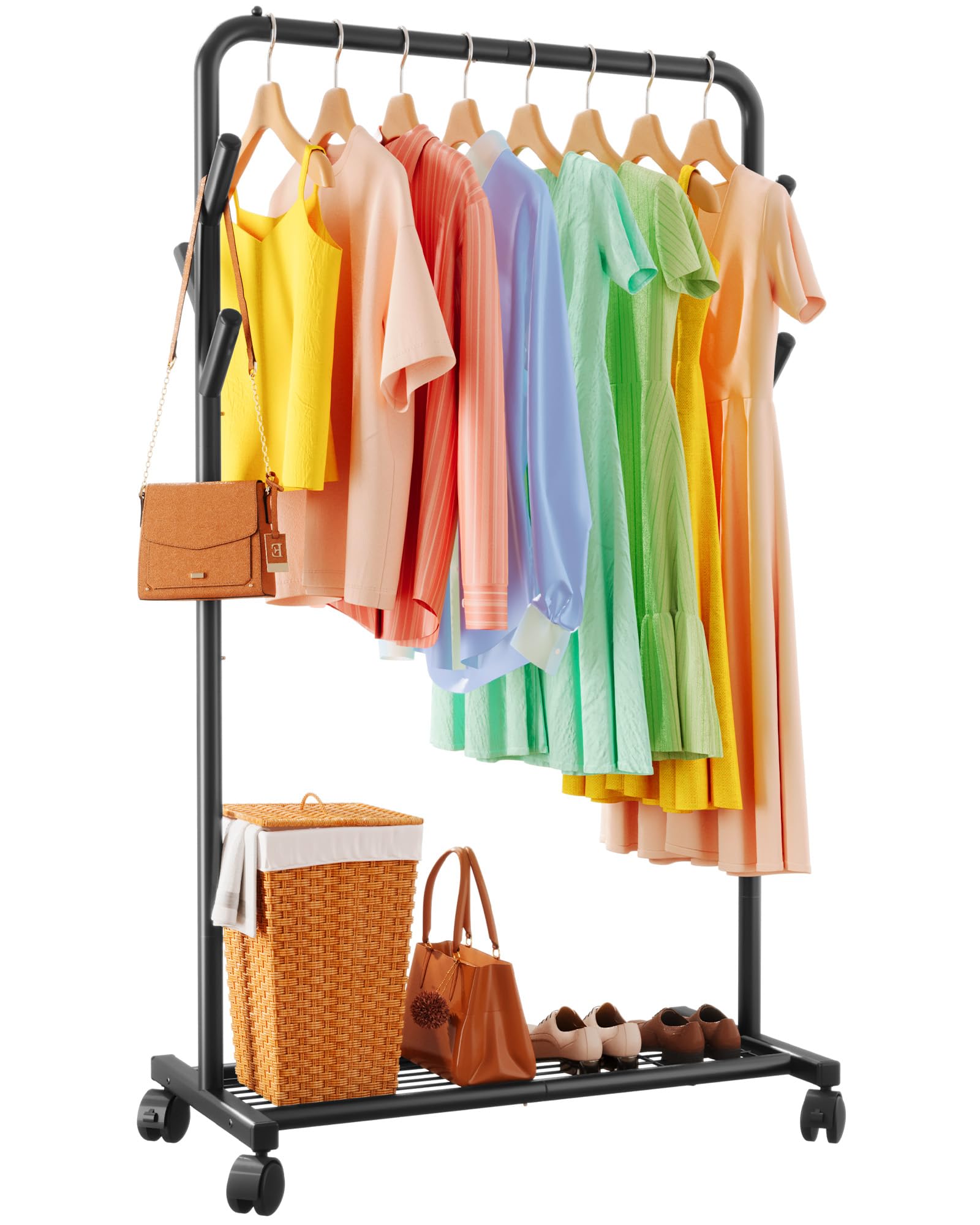 Sakugi Clothes Rack top rod with anti-slip beads keeps garments secure.