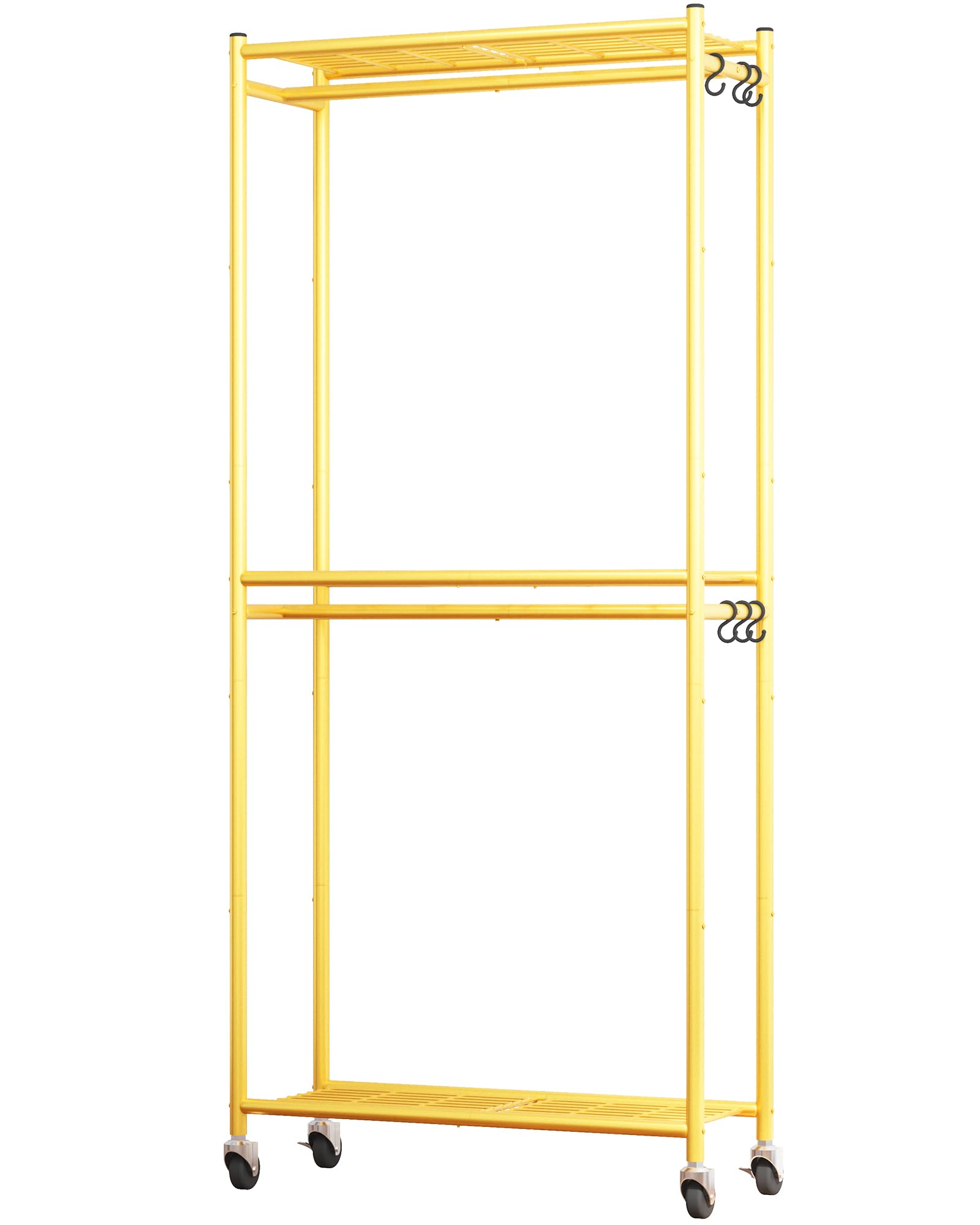 Sakugi clothes rack with wheels enables easy relocation around bedroom or laundry area.