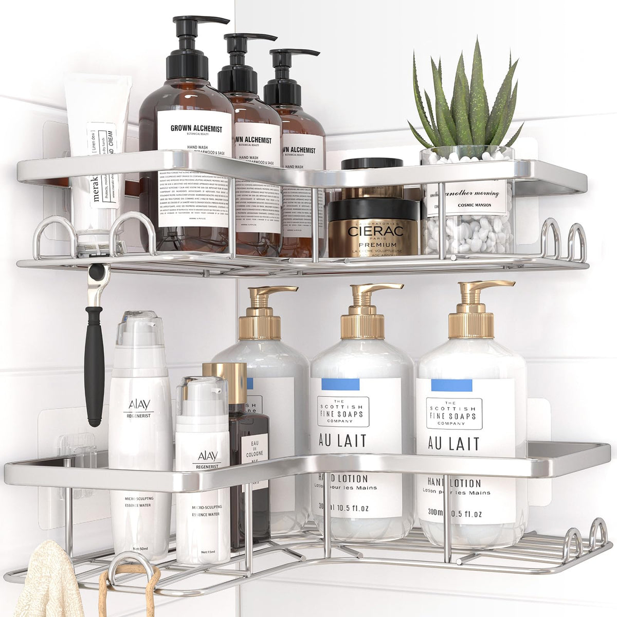 Sakugi corner shower caddy 2-pack stores shower essentials within easy reach