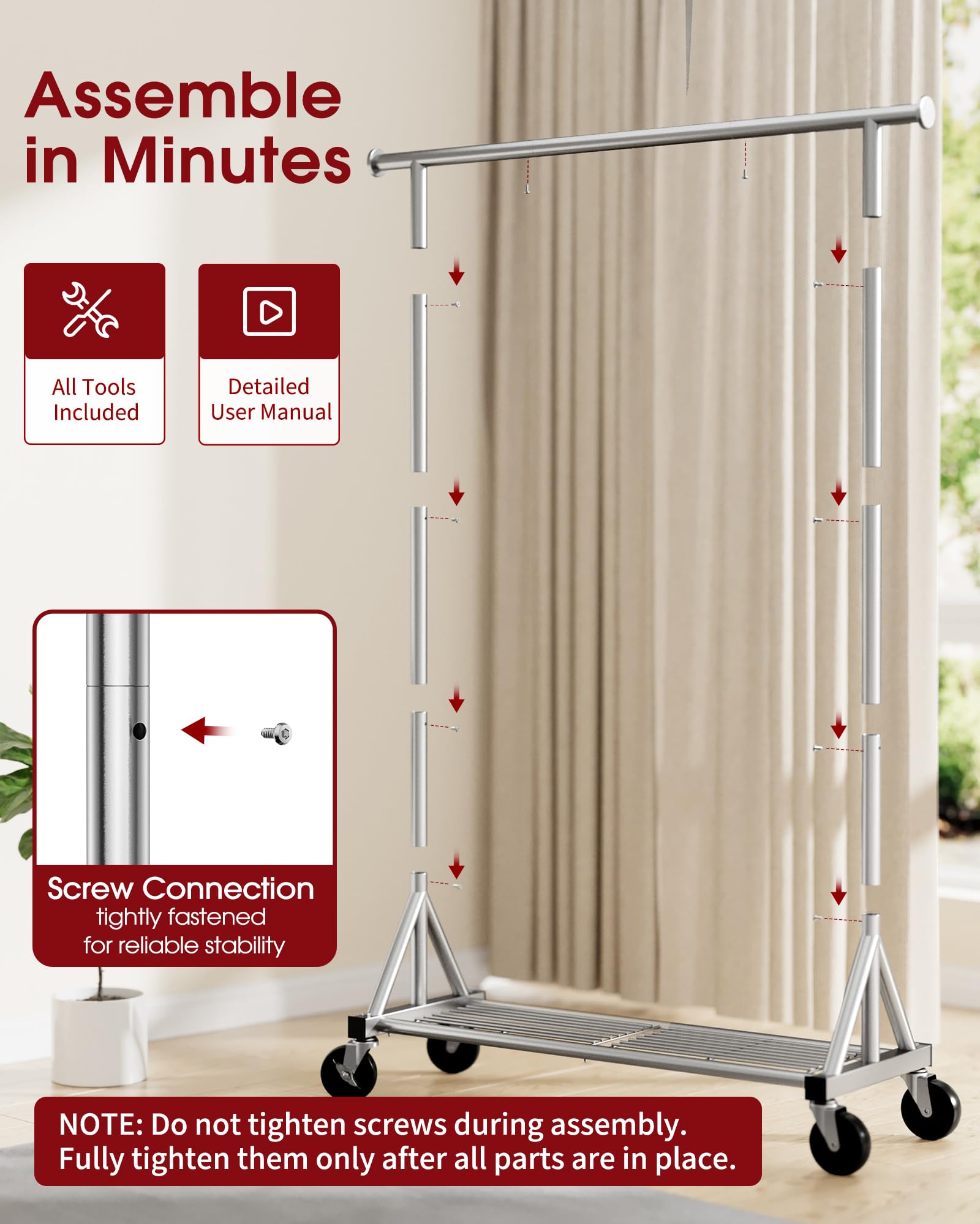 Sakugi durable steel frame stands up to daily use with quick assembly.