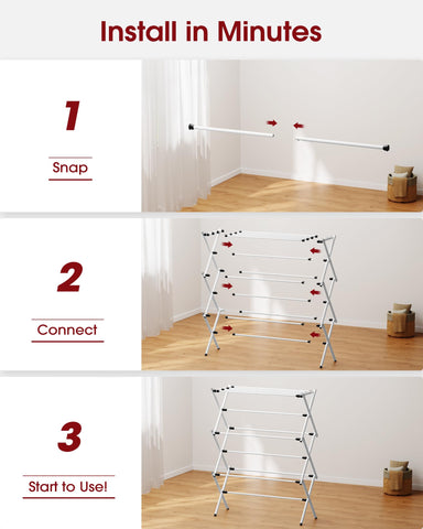 Sakugi foldable drying rack folded storage fits under a bed for tidy closets.
