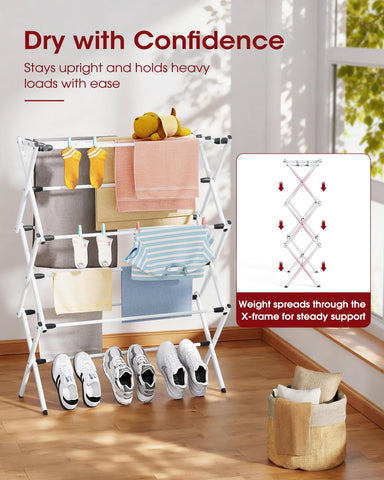 Sakugi foldable drying rack middle bars organize shirts and towels for faster drying.