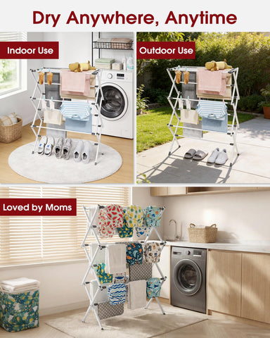 Sakugi foldable drying rack triangular support delivers stable weight distribution.