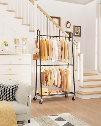 Sakugi heavy-duty clothes rack in a dorm room showing versatility and accessibility.