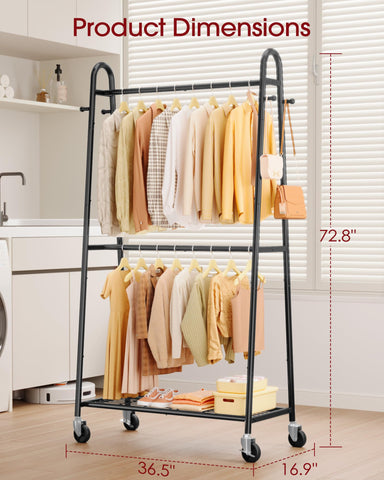 Sakugi heavy-duty clothes rack triangular stability design for steady support.