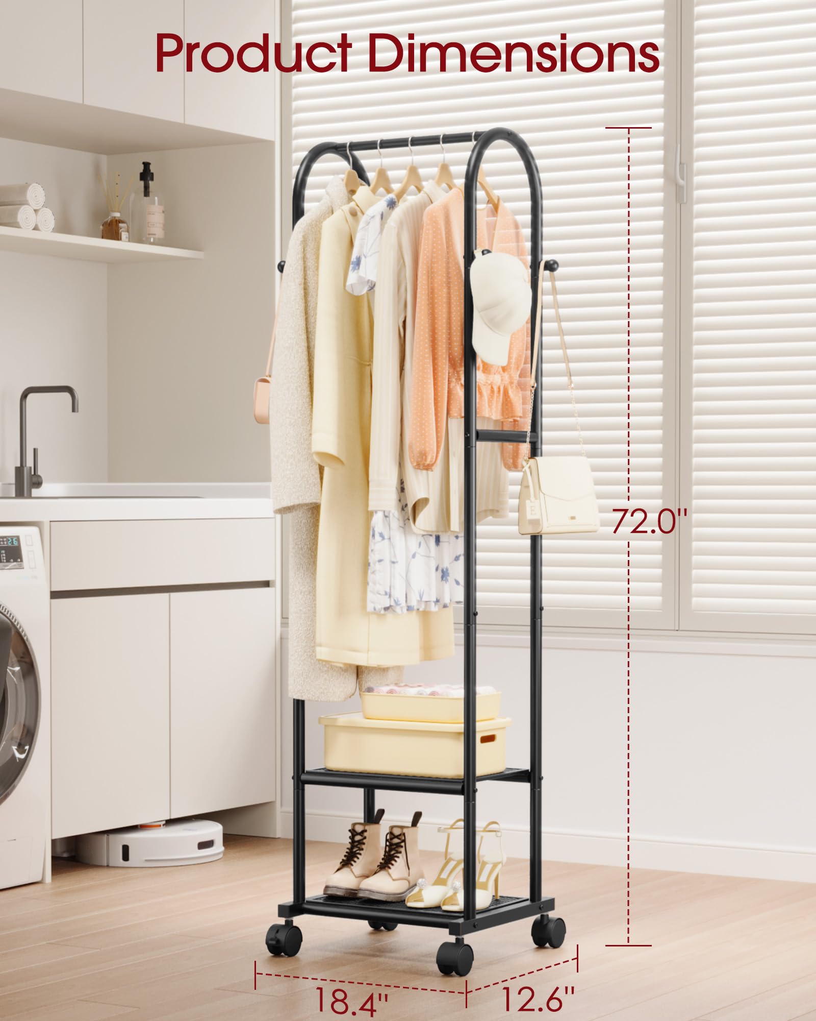 Sakugi arched frame design delivers stable support for loaded garments.