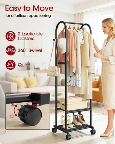 Sakugi lockable wheels keep the rack securely in place when needed.