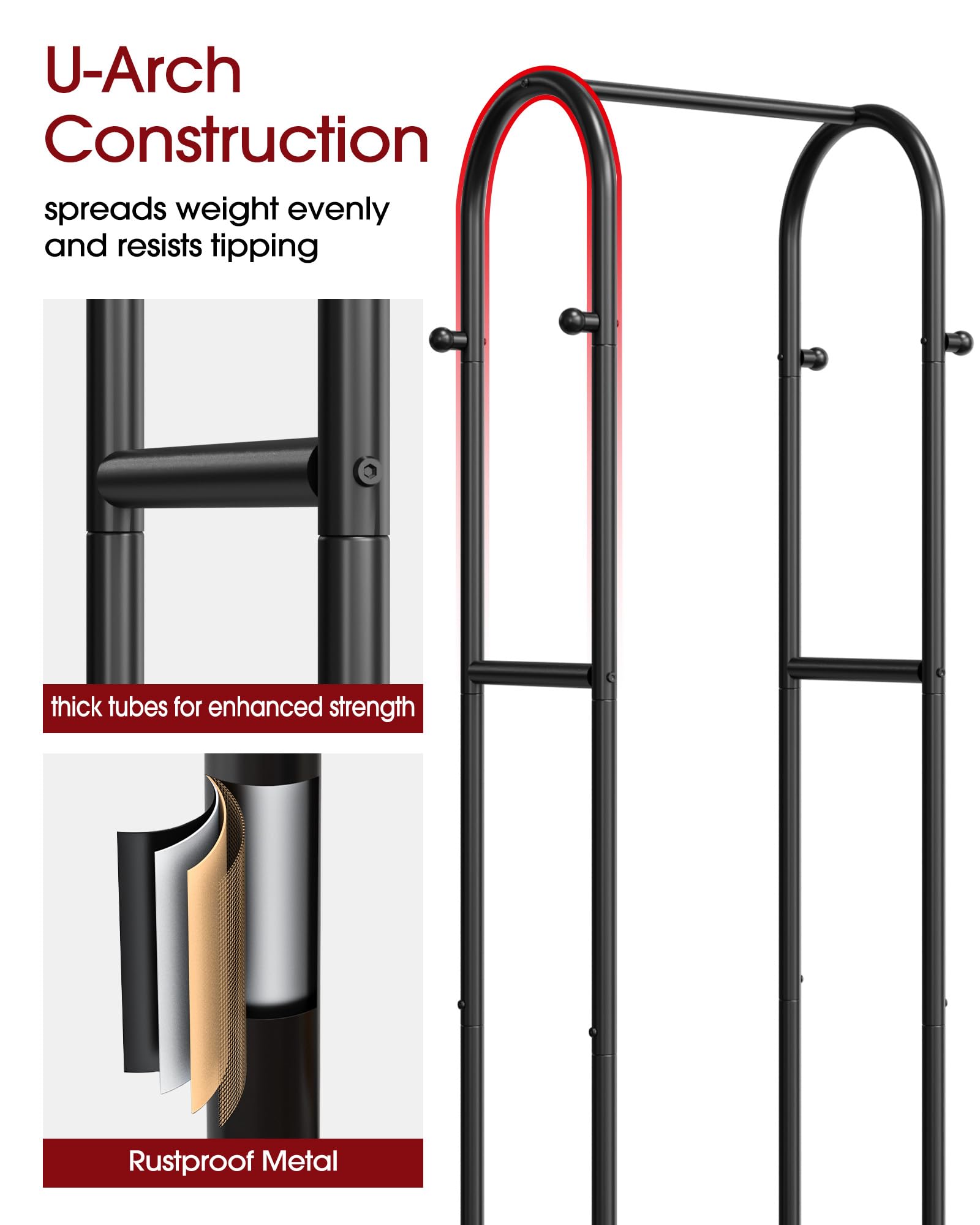 Sakugi rack side hooks offer quick access to bags and accessories.
