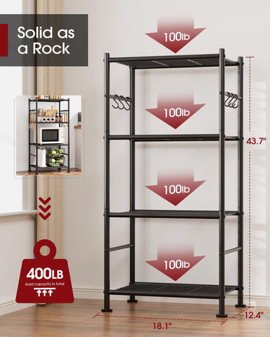 Sakugi heavy-duty shelving with leveling feet stabilizes on uneven floors