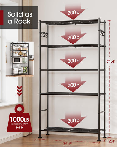 Sakugi heavy-duty wire shelving with leveling feet for wobble-free placement.