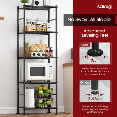 Sakugi shelves storing kitchen staples and appliances.