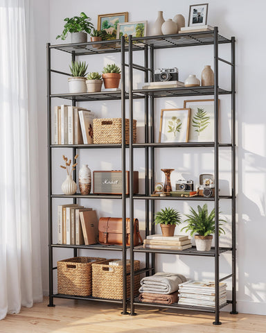 Sakugi shelves organizing laundry and bathroom essentials.