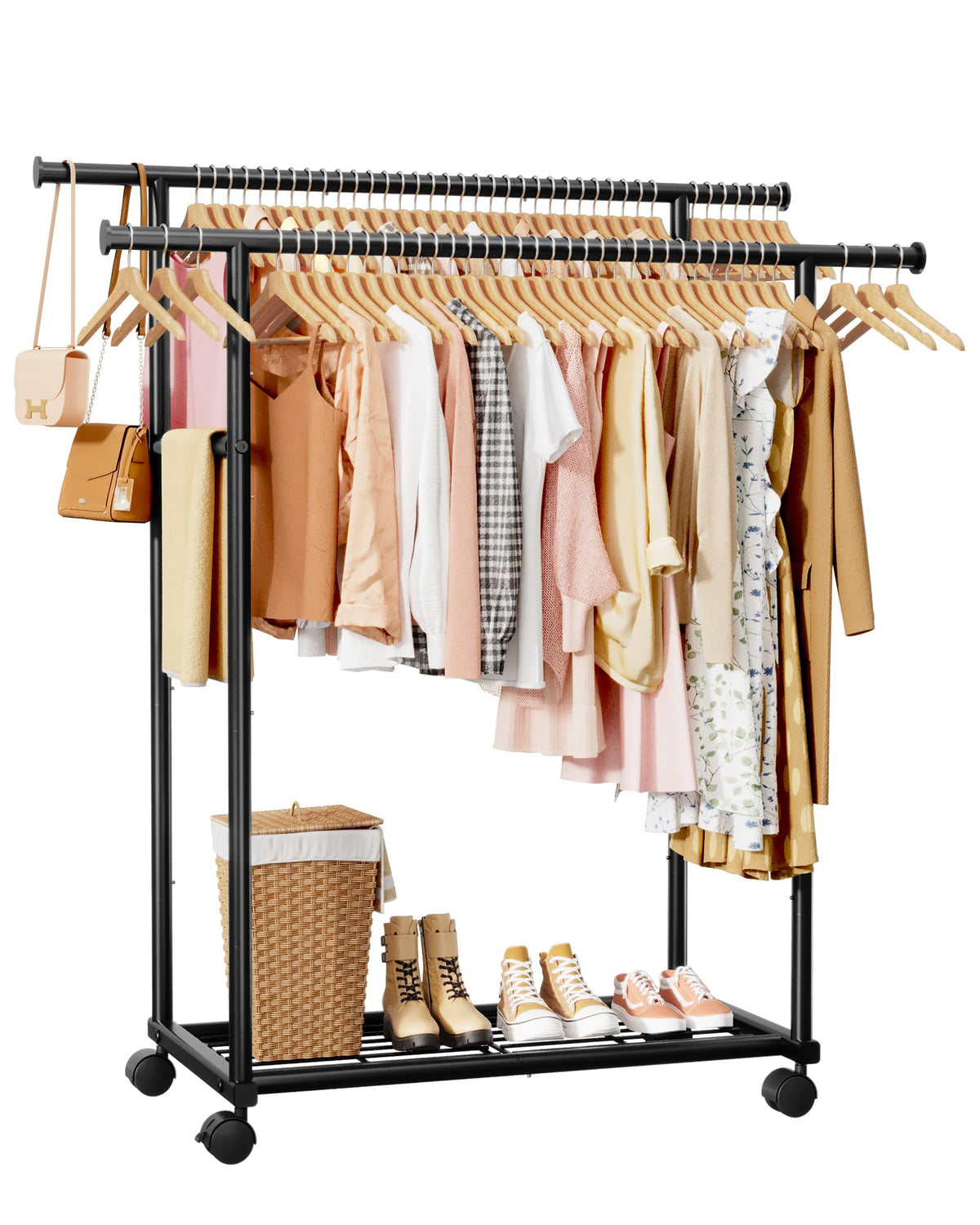 Sakugi metal rack with double rod for extra hanging space