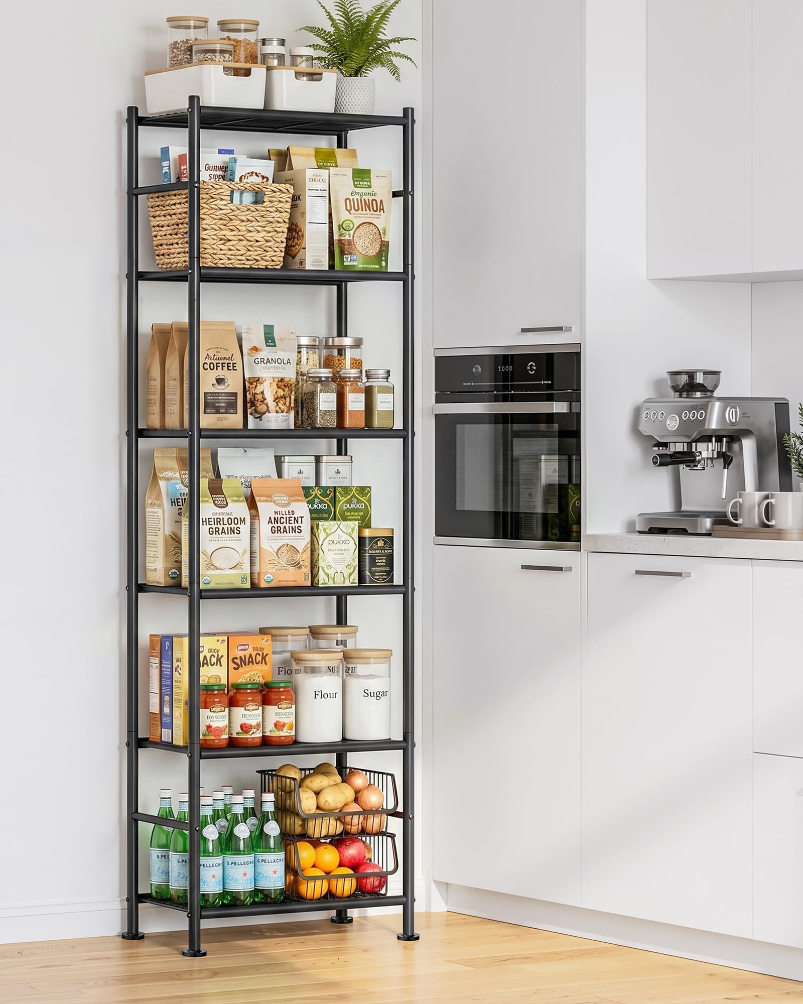 Slim Sakugi storage shelves arranged in a compact setup for tight spaces.