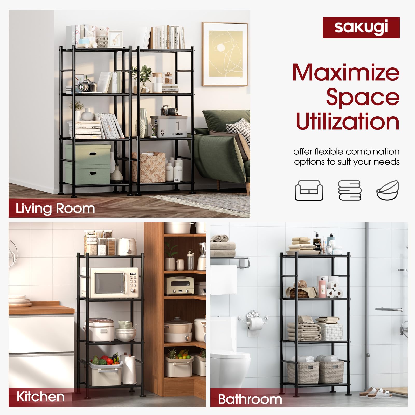 Sakugi 2-pack assembled shelves in pantry, maximizing vertical storage.