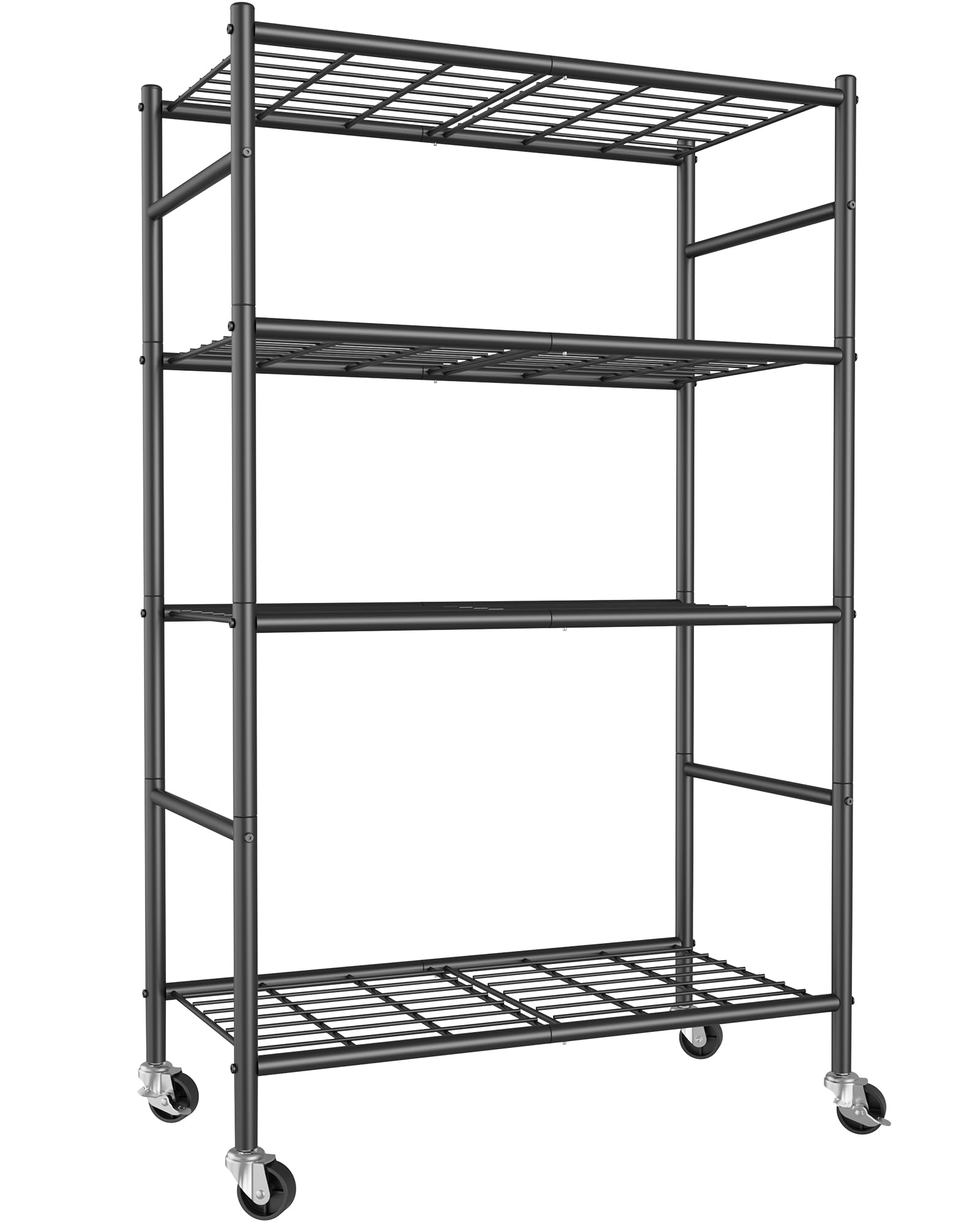 Sakugi Storage Shelves 4-tier front view showing spacious metal shelves for versatile organization.