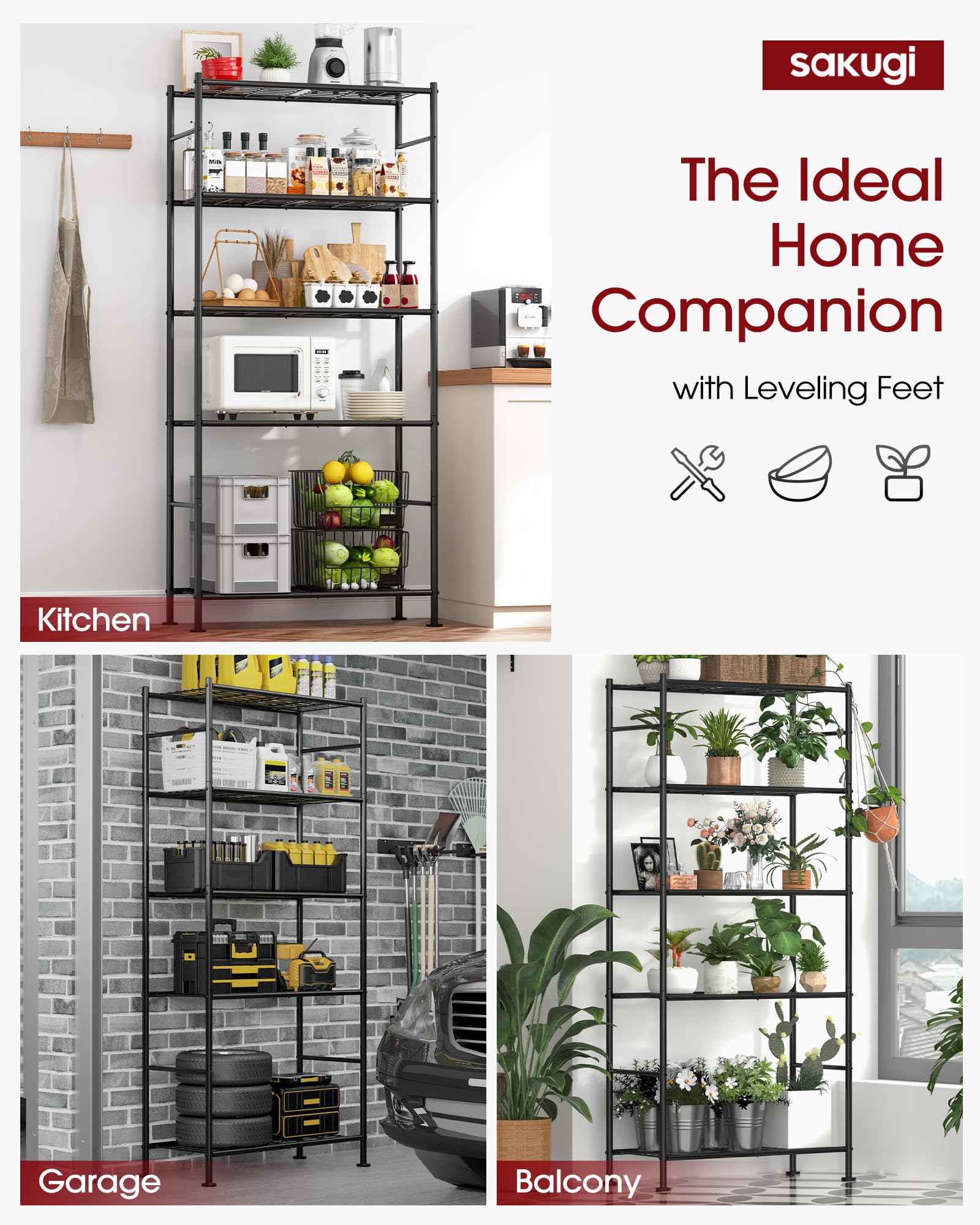 Sakugi 5-tier mesh shelves close-up showing rust-resistant finish