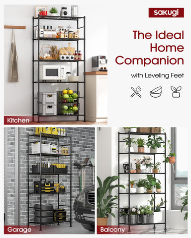 Sakugi 5-tier mesh shelves close-up showing rust-resistant finish