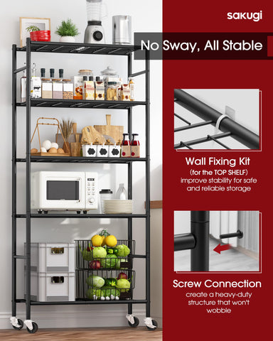 Sakugi 5-tier with wheels in action enabling easy reconfiguration